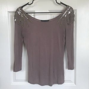 Mauve Blouse w/ Shoulder Beading